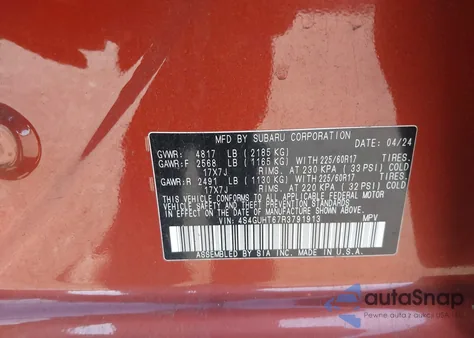 2024 Subaru Crosstrek Wilderness из США, поврежденный, VIN 4S4GUHT67R3791913